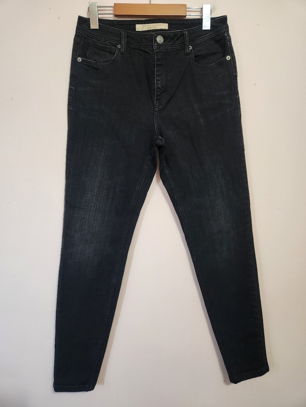 Burberry Brit Black Faded Skinny High Rise Stretch Denim Jeans Luxury Designer